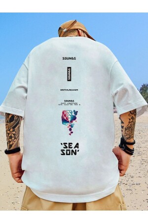 Men's White Oversize Sea Son Printed Knitted T-shirt - Vbsvibes