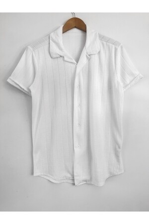 Men's White Patterned Cotton Summer Short Sleeve Shirt - Hawkking