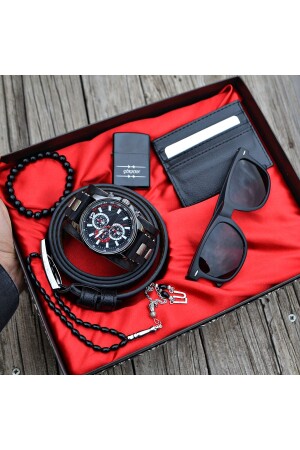 Men's Wristwatch Belt Glasses Card Holder Lighter Rosary Bracelet Set deepwell-pe3 - DEEPWELL