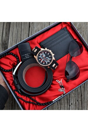 Men's Wristwatch Belt Glasses Card Holder Lighter Rosary Bracelet Set deepwell-xz63 - DEEPWELL