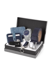 Men's Wristwatch Metal Cord Belt Wallet Card Holder Keychain Lighter Set Combination Navy Blue Set PL-0676E - polo air