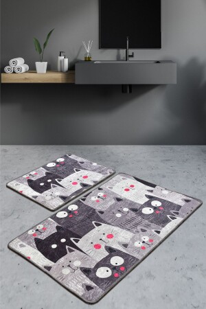 MEOW GRAY DJT SET OF 2 WC Toilet Set, Bath Mat Set Carpet 8682125936680 - Chilai Home