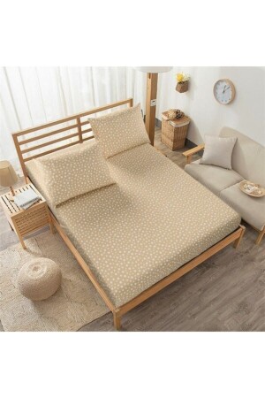 Mer-tim Cotton Ranforce Double Elasticless Milk Coffee Star gemustertes Bettlaken-Set – 240 x 260 MERTM000368 - mer-tim ezberbozan ev tekstili