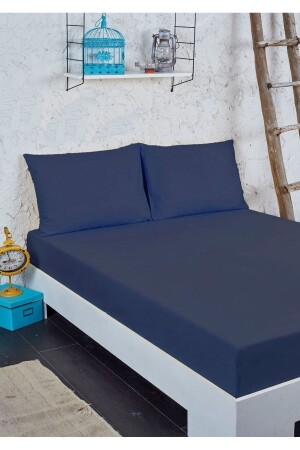 Mer-tim Cotton Ranforce Double Fitted Sheet Set Navy Blue - 240x260 - Mer-Tim Ezberbozan Ev Tekstili
