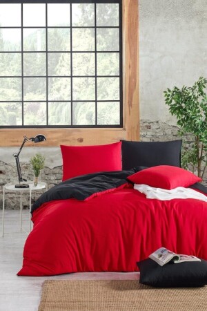 Mer-tim Cotton Ranforce Single 160x220 Double Sided Duvet Cover Duvet Cover Black-red MERTM000701 - mer-tim ezberbozan ev tekstili