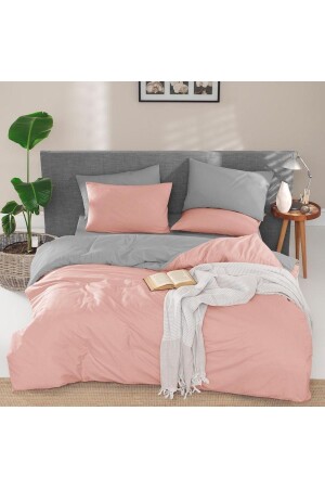 Mer-tim Ranforce Single Small Size Double Sided Duvet Cover Quilt Case 135x200 Pink - Gray MRTM PINK-GRAY 135X200 - mer-tim ezberbozan ev tekstili