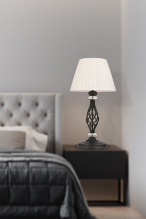 Merina Siyah Kristal Taşlı Beyaz Şapkalı Dekoratif Yatak Odası-Salon Retro Abajur 3899-01-BL - Apliqa