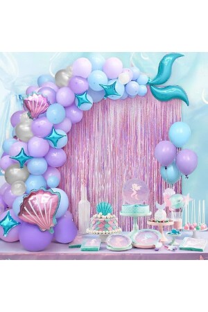 Mermaid Balloon Blue Purple Balloons Foil Fringe Curtain Set Birthday Party Decoration For Girls Kids - Bkmc