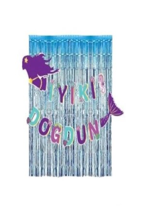 Mermaid Concept Happy Birthday Written Set with Blue Background Mermaid Themed Purple Blue - Bkmc