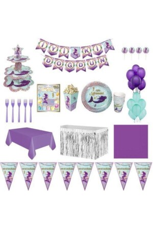 Mermaid Luxury Birthday Party Supplies Set for 8 People - Deniz Parti Süsleri