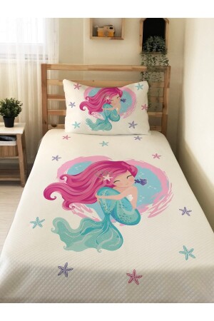 Mermaid Patterned Baby And Kids Printed Single Pique Set 160x230 White 13779 - Evmila