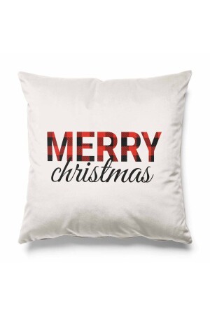 Merry Christmas Pattern on Ecru Background, Double Sided Printed Suede Throw Pillow Cover for New Year's Eve - Pilloveland