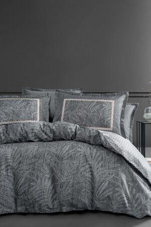 Mervin Battal Full Size Cotton Satin Duvet Cover Set - Gray - Yataş