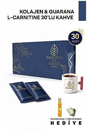 MervMix Kahve & Coffee - Diyet Form Kahve Kolajen & Guarana Ekstraktlı & L-Carnitine & Çinko İçerikli - Detox Etkili - Mervmix