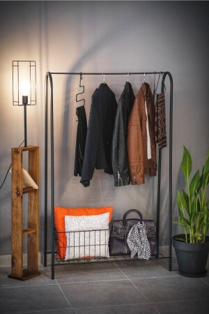 Metal 1 Shelf Metal Leg Coat Rack And Garment Hanger with Shelf Metal Leg Clothes Hanger - Toprak E-Ticaret