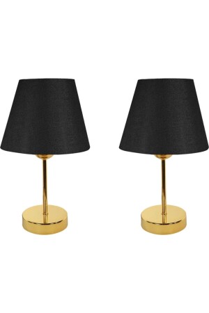 Metal Ayaklı 2'li Abajur Masa Lambası Abajur Gold Siyah 009 - EvLight
