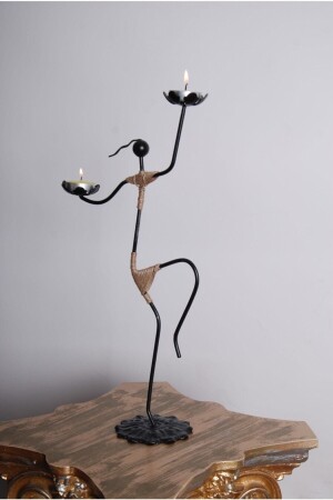Metal Black Decorative Female Figure Candle Holder met27 - Genel Markalar