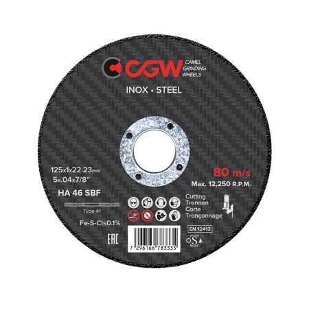 Metal cutting disc CGW SBF INOX HA 46 125x1x22.23mm - CGW