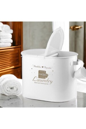 Metal Detergent Dispenser with Lid and Compartments - White Lr030 03MYG028- - Laundry
