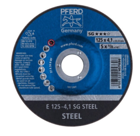 Metal grinding disc Ø125x4x22mm E125-4 A24 R SG grinding disc PFERD - Pferd