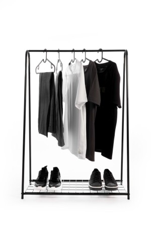 Metal Leg Garment Hanger with Shelf Black Footed Hanger Clothes Hanger with Shelf Clothes Hanger - Fec Reklam