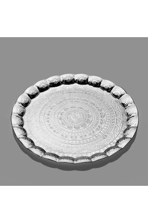 Metal Round Tray Silver TPS02G - Elen Hediyelik