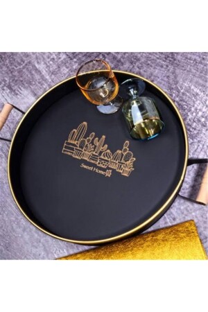 Metal Round Tray with Wooden Handle 29 Cm LVN12699 - Lavin