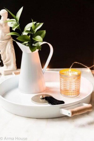 Metal Round Tray with Wooden Handle LVN1269O - Lavin