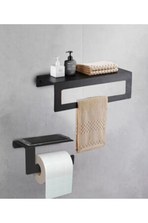 Metal Set of 2 30cm Screwed and Adhesive Towel Rack and Toilet Paper Rack MTL_TVLTBNY_AKS0001 - HVNGROUP
