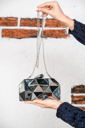 Metal Silver Women's Evening Dress Bag - Roza Canta