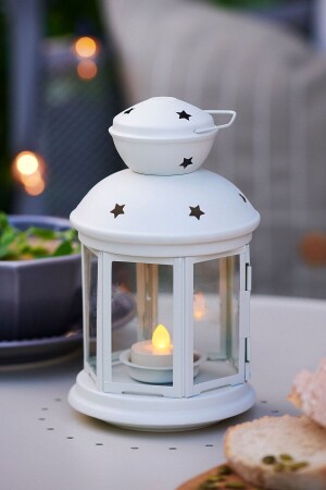 Metal Tealight Candle Lantern Candlestick Candle Holder Carrier 25,5cm White Ma095 MA095 - Binbirreyon