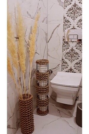 Metal Wire Wicker Braided Pampas Vase, Toilet Paper Holder Pedestal WC, Wicker Napkin Holder Bathroom Accessory napkin holder vase - Egindra