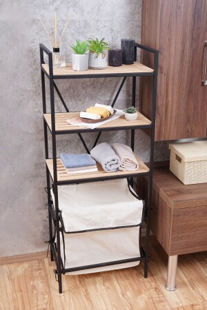 Metal-wood Decorative 5-Shelf Laundry Basket Bathroom Organizer Towel Holder Soap Holder Multi-Purpose Shelf MDS5SMRF006 - Mudesa