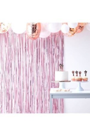 Metalize Arka Fon Perde Pembe Renk 90 Cm * 200 Cm ( Iki Tarafı Renklidir ) - Deniz Party Store