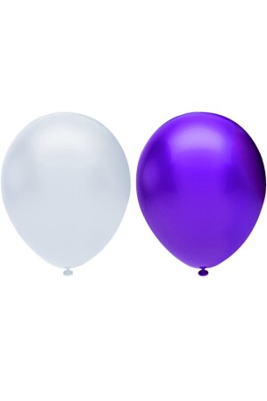 Metallic Balloon Set 100 Pieces (White-Purple) - Bal10 Dünyasi