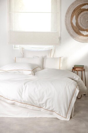 Meva King Size Duvet Cover Set 100% Organic Cotton Satin Embroidered Cream 240x220 Cm NVRMEV220x240 - Ecocotton