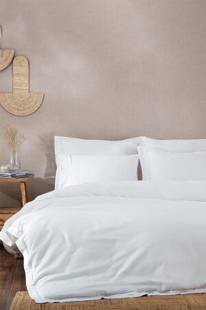 Meva Doppelbett-Bettbezug-Set aus 100 % Bio-Baumwolle, Creme/Silber, NGO-55528 - Ecocotton