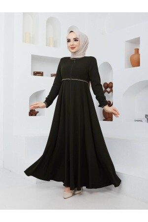 Mevlana Patterned Flared Abaya Topcoat with Sleeve and Waist Model - Kmkkombin