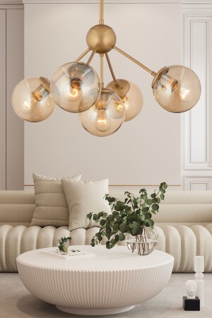 Meyo 5 Piece Antique Honey Glass Modern Young Room Bedroom Living Room Chandelier 3546-05-FR - Apliqa
