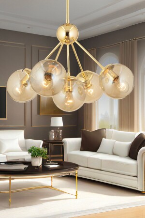 Meyo 5Li Gold Honey Glass Modern Young Room Bedroom Living Room Chandelier 3546-05-GD - Apliqa