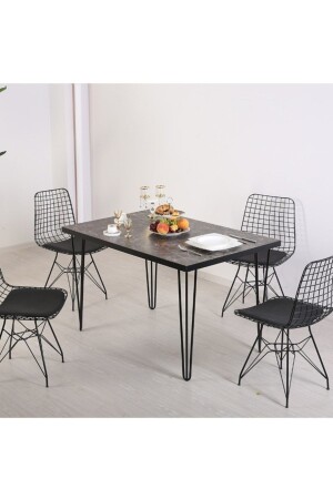 Mf Black Stone Table Wire Chair Set - Elit
