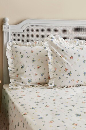 Mia Bettwäsche-Set für Doppelbett, 100 % Baumwolle, Rüschen, Blau (PP) - Karaca Home