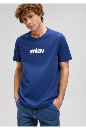 Marineblaues T-Shirt mit Miav-Aufdruck, reguläre Passform / normaler Schnitt 067153-70722 - Mavi