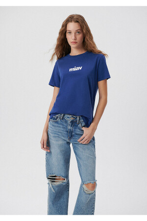 Marineblaues T-Shirt mit Miav-Aufdruck, reguläre Passform / normaler Schnitt 1610622-70722 - Mavi