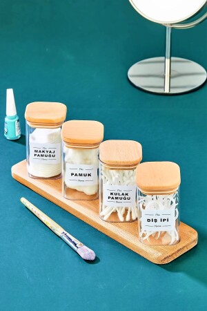 Mica Bud Cotton Makeup Cotton Dental Floss Organizer Storage Box with Wooden Cross Stand - Fbzhome