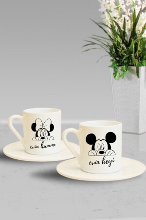 Mickey Mouse Set of 2 Lady-Man of the House Designed Turkish Coffee Cup he-f-2014 - Hediyexpres
