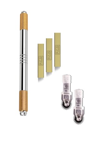 Microblading Pen Double Sided Manual Permanent Eyebrow Pencil 3Pcs 12 Pin 2Pcs Roller Needle - Ymr