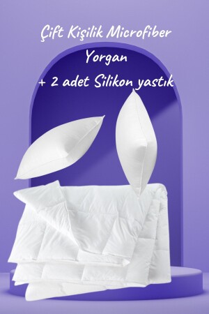 Microfiber Yorgan Yastık Seti 1 Mevsimlik Microfiber Çift Kişilik Yorgan - 2 Adet Silikon Yastık 00695 - Elyaf Sepeti