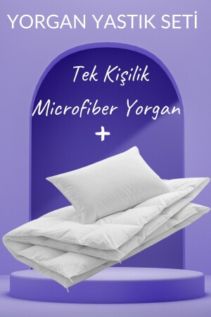 Microfiber Yorgan Yastık Seti 1 Mevsimlik Microfiber Tek Kişilik Yorgan - 1 Adet Silikon Yastık 00696 - Elyaf Sepeti