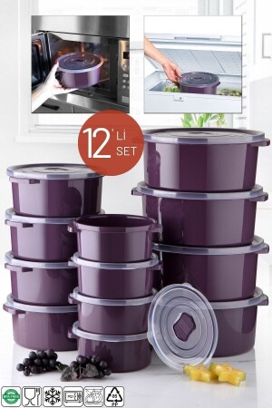 Microwave and Freezer Usable Storage Container Set of 12 Round Plum - Nandy Home